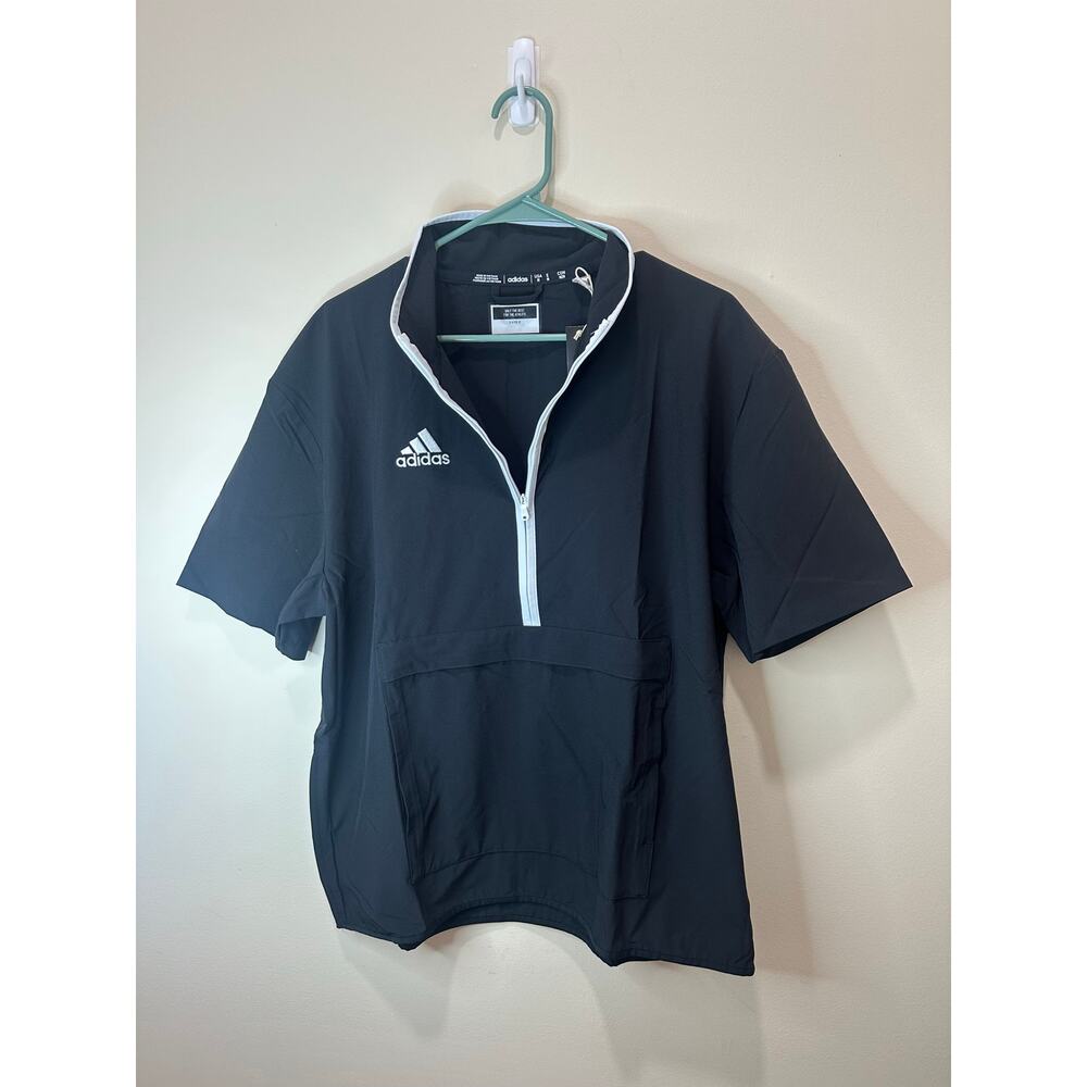 Adidas NWT Warm Up Shirt Men's Sz M Black Short Sleeve Quarter Zip - Picture 3 of 6